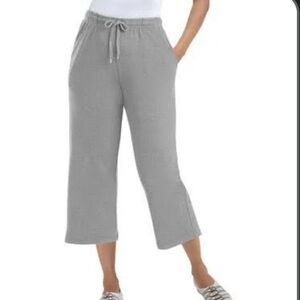 NEW Women's Blue Gray Wide Leg Cropped Yoga Pants Size XL High Rise w/ Pockets
